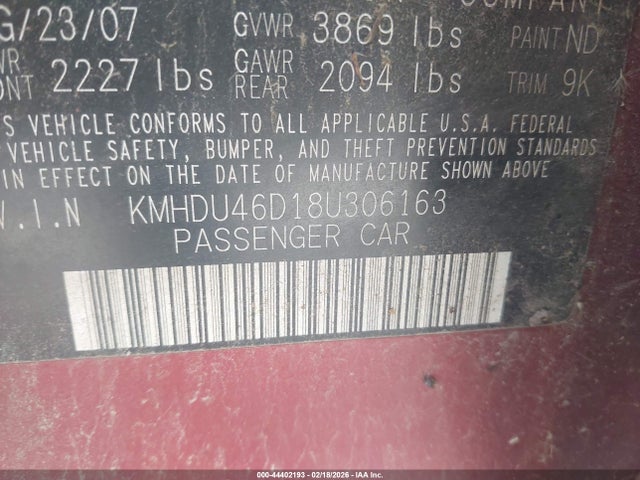 2008 HYUNDAI ELANTRA KMHDU46D18U306163 Photo 8