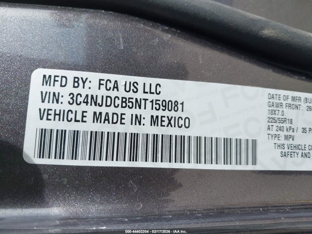 Продажа на аукционе авто 2022 Jeep Compass Limited 4x4, vin: 3C4NJDCB5NT159081, номер лота: 44402204