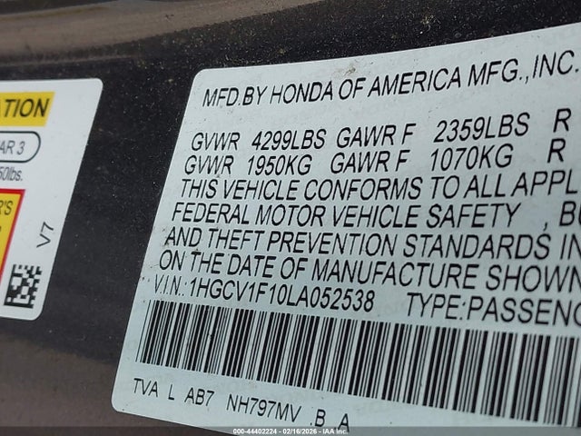 1HGCV1F10LA052538 Honda ACCORD LX