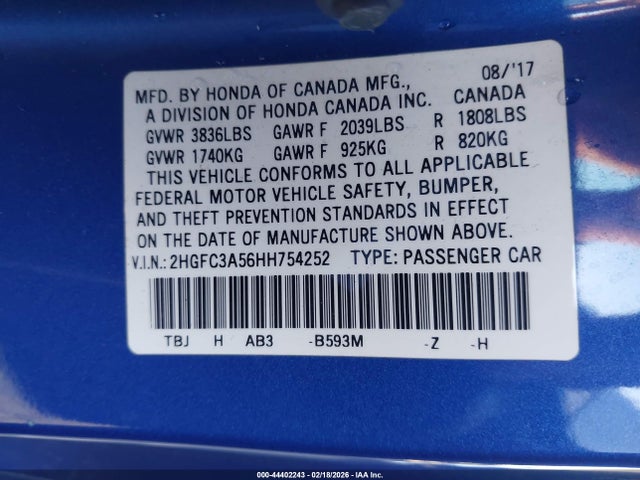 Honda CIVIC SI 2017 2HGFC3A56HH754252 Image 9
