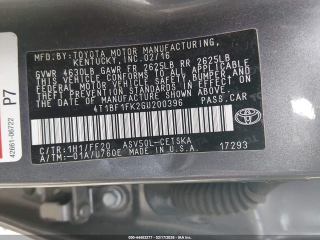 Toyota CAMRY SE 2016 4T1BF1FK2GU200396 Image 9