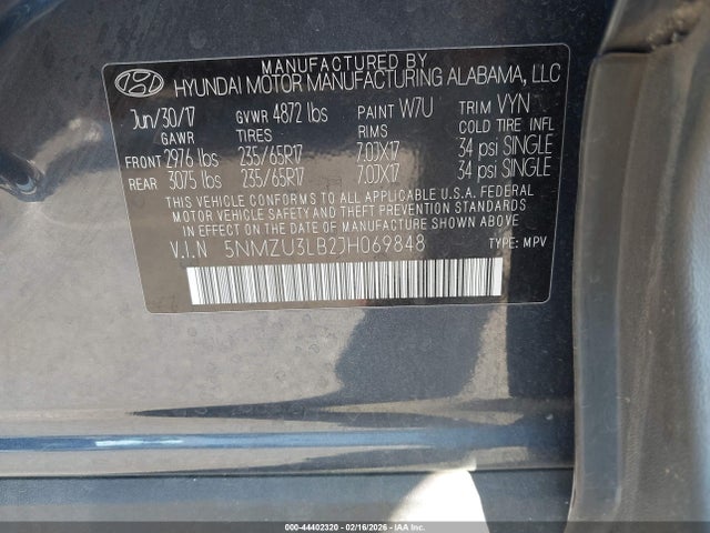 44402320 :رقم المزاد ، 5NMZU3LB2JH069848 vin ، 2018 Hyundai Santa Fe Sport 2.4l مزاد بيع