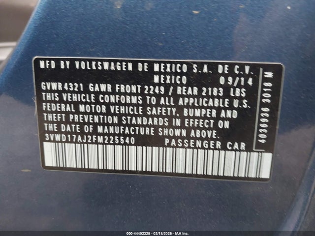Продаж на аукціоні авто 2015 Volkswagen Jetta 1.8t Se, vin: 3VWD17AJ2FM225540, номер лоту: 44402325