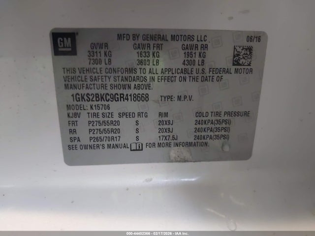 1GKS2BKC9GR418668 GMC YUKON SLT