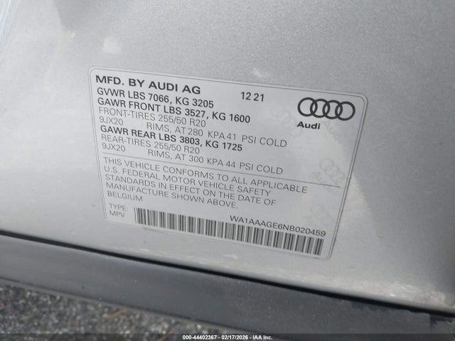 WA1AAAGE6NB020459 Audi E-tron Premium Quattro