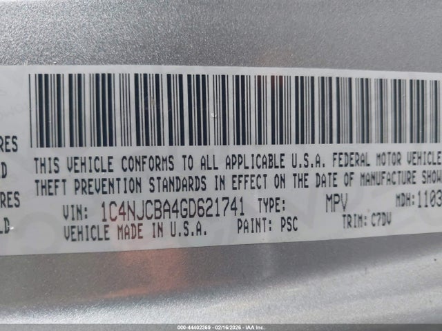1C4NJCBA4GD621741 Jeep Compass Sport