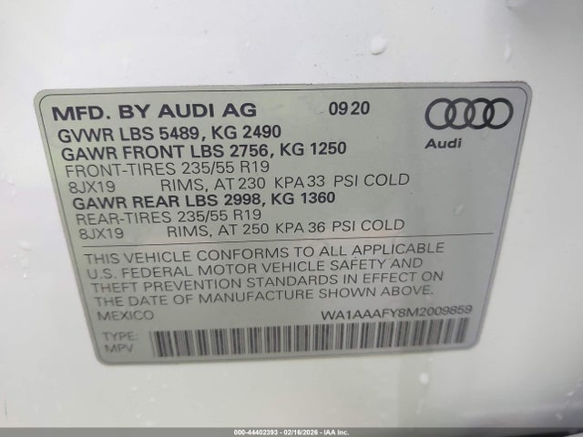 WA1AAAFY8M2009859 Audi Q5 Premium 45 Tfsi Quattro S Tronic