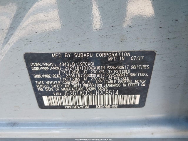 Aukcja sprzedaży 2018 Subaru Crosstrek 2.0i Premium, vin: JF2GTACC9JH208514, numer aukcji: 44402424