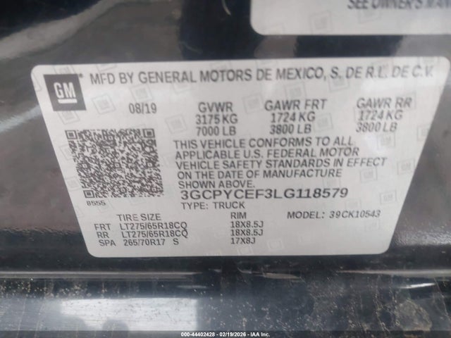 3GCPYCEF3LG118579 Chevrolet Silverado 1500 4wd Short Bed Custom Trail Boss