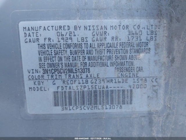 3N1CP5CV2ML513078 Nissan Kicks Sv Xtronic Cvt