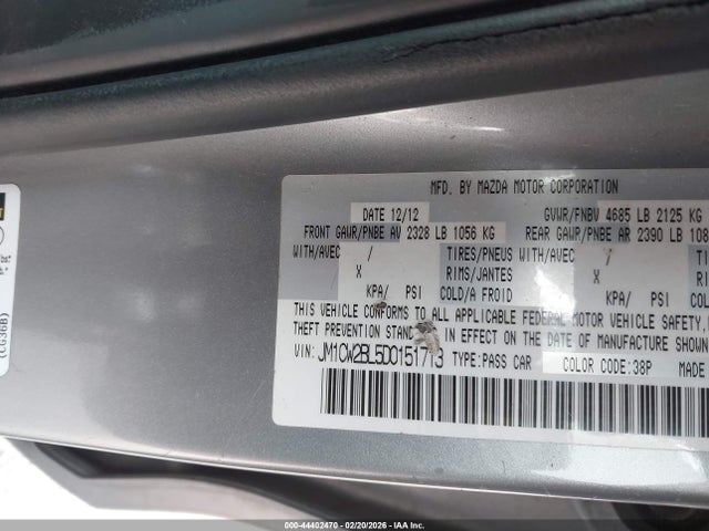 44402470 :رقم المزاد ، JM1CW2BL5D0151713 vin ، 2013 Mazda Mazda5 Sport مزاد بيع