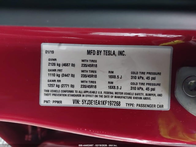 2019 TESLA MODEL 3 5YJ3E1EA1KF197268 Photo 8
