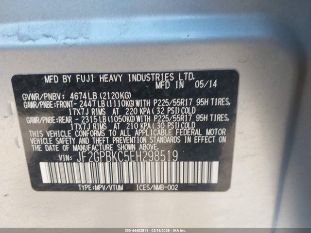 JF2GPBKC5EH298519 Subaru Xv Crosstrek Hybrid 2.0i Touring
