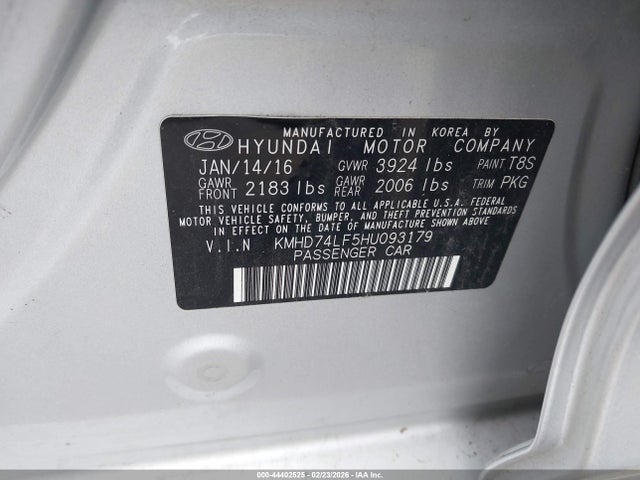 2017 HYUNDAI ELANTRA KMHD74LF5HU093179 Photo 8