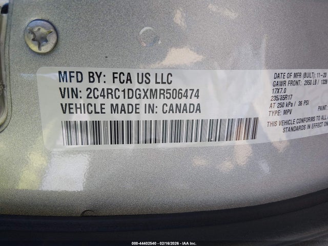 Aukcja sprzedaży 2021 Chrysler Voyager Lxi, vin: 2C4RC1DGXMR506474, numer aukcji: 44402540