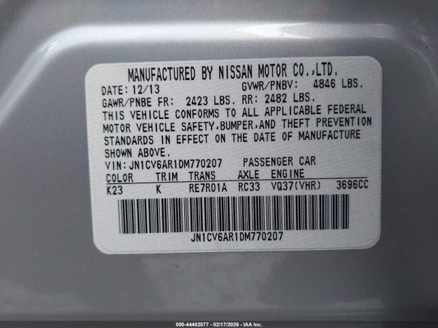 44402577 :رقم المزاد ، JN1CV6AR1DM770207 vin ، 2013 Infiniti G37x مزاد بيع