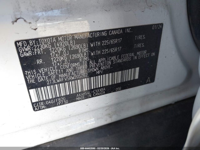 2024 Toyota Rav4 Hybrid Le მანქანა იყიდება აუქციონზე, vin: 2T3LWRFV5RW205762, აუქციონის ნომერი: 44402590