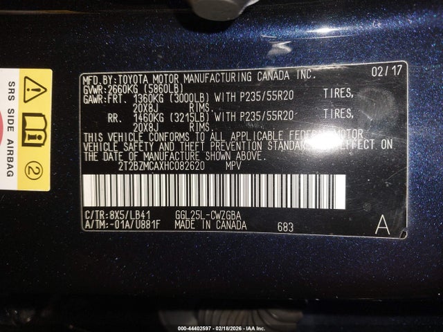 44402597 :رقم المزاد ، 2T2BZMCAXHC082620 vin ، 2017 Lexus Rx 350 مزاد بيع