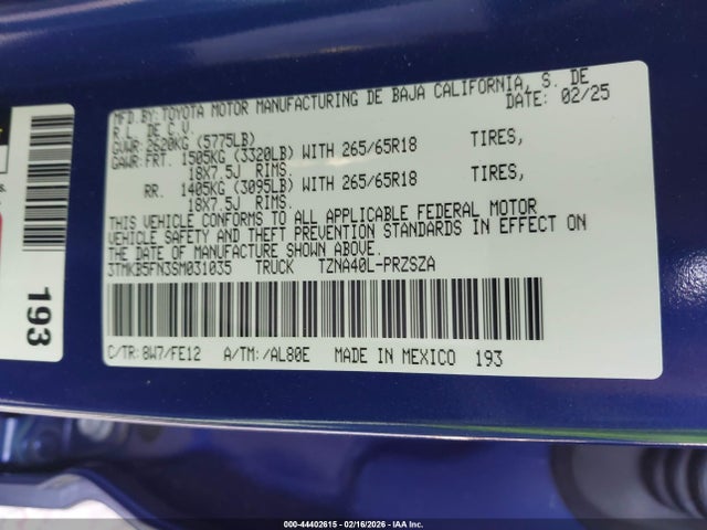3TMKB5FN3SM031035 Toyota Tacoma Trd Sport