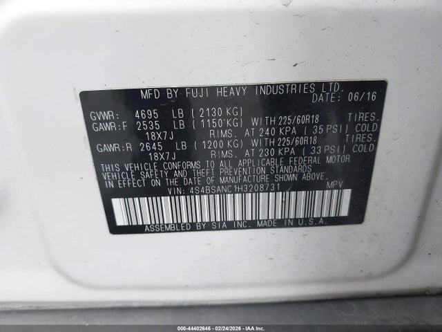 4S4BSANC1H3208731 Subaru Outback 2.5i Limited