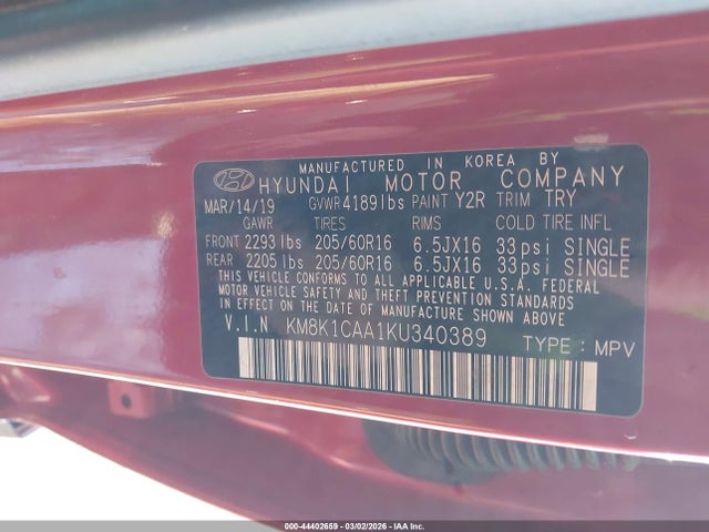 KM8K1CAA1KU340389 Hyundai Kona Se