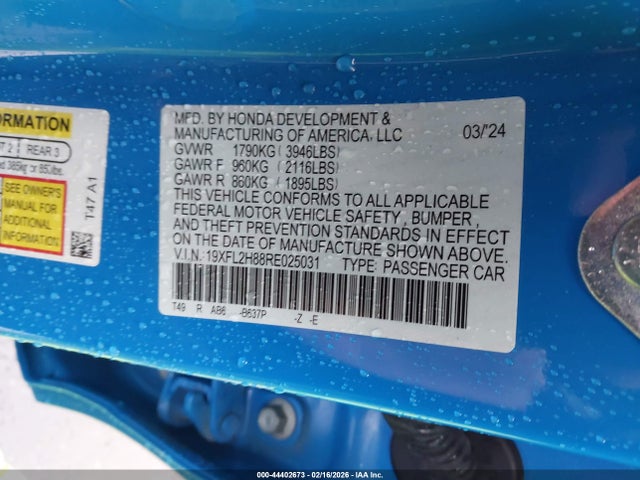 19XFL2H88RE025031 Honda Civic Sport