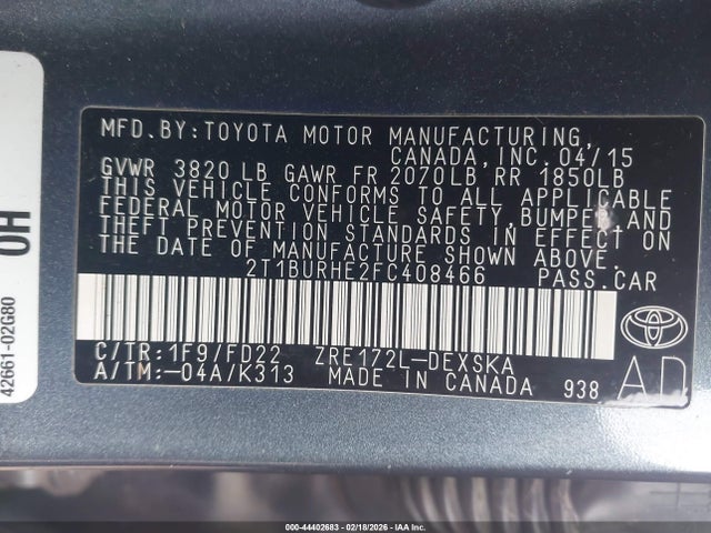 Toyota Corolla S Plus 2015 2T1BURHE2FC408466 Image 9
