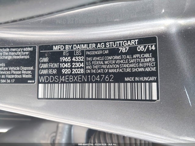 Aukcja sprzedaży 2014 Mercedes-benz Cla 250, vin: WDDSJ4EBXEN104762, numer aukcji: 44402704