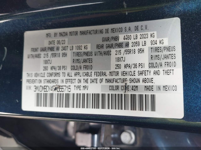 44402705 :رقم المزاد ، 3MVDMBDY4PM565715 vin ، 2023 Mazda Cx-30 2.5 Turbo Premium مزاد بيع