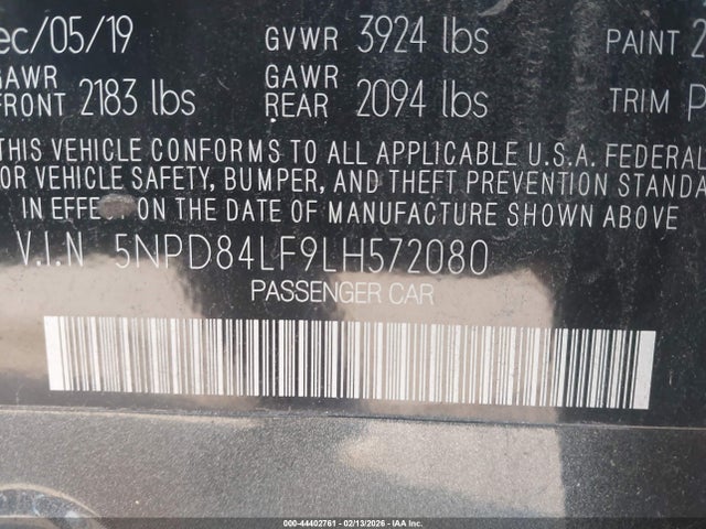 5NPD84LF9LH572080 Hyundai ELANTRA SEL
