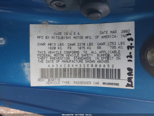 2003 MITSUBISHI ECLIPSE 4A3AC84H33E008852 Photo 8