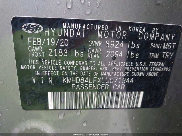 KMHD84LFXLU071944 Hyundai ELANTRA SEL