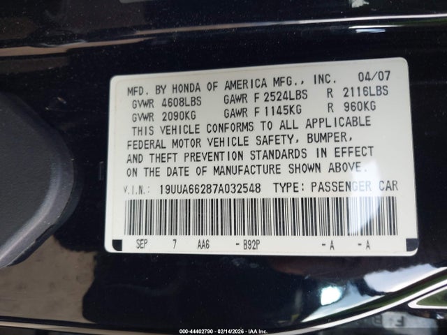 2007 ACURA TL 19UUA66287A032548 Photo 8