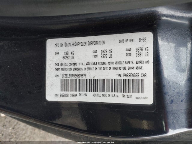 2003 CHRYSLER SEBRING 1C3EL65R93N525870 Photo 8