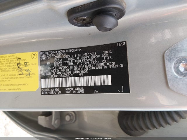 2004 Lexus Rx 330 მანქანა იყიდება აუქციონზე, vin: JTJHA31U340051370, აუქციონის ნომერი: 44402827