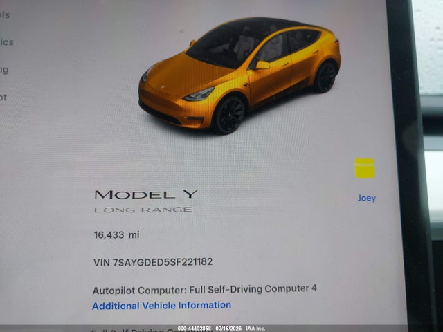 7SAYGDED5SF221182 Tesla Model Y Long Range Dual Motor Rear-wheel Drive