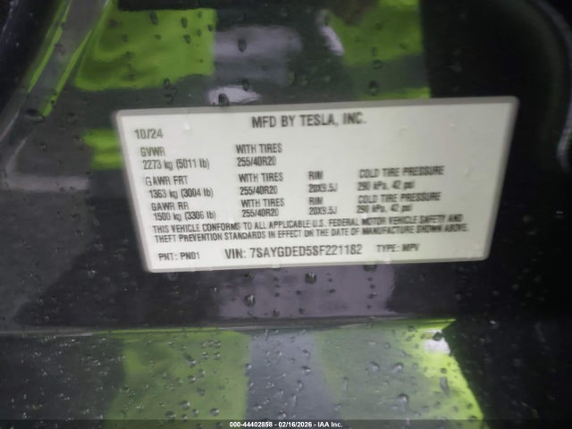 7SAYGDED5SF221182 Tesla Model Y Long Range Dual Motor Rear-wheel Drive