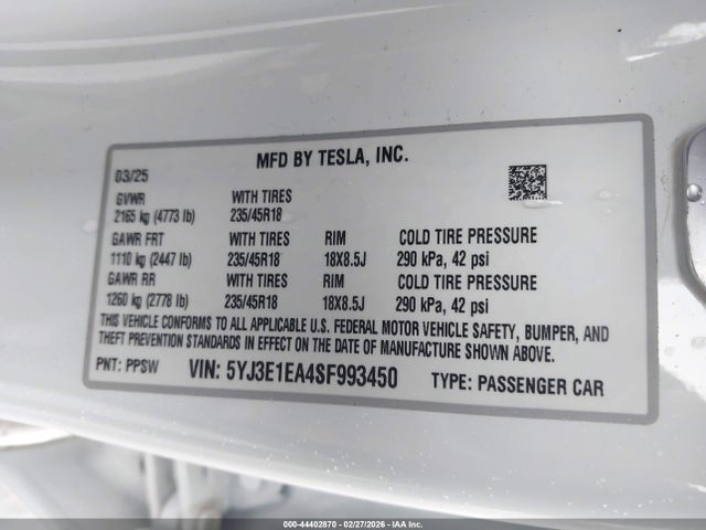 2025 TESLA MODEL 3 5YJ3E1EA4SF993450 Photo 8
