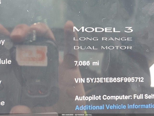 Aukcja sprzedaży 2025 Tesla Model 3 Long Range All-wheel Drive, vin: 5YJ3E1EB6SF995712, numer aukcji: 44402880