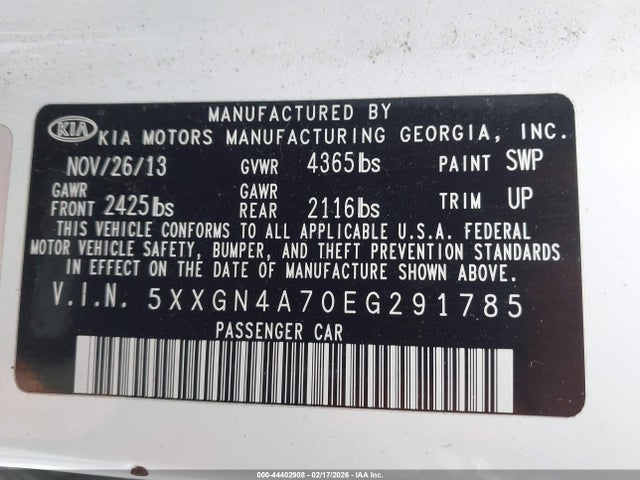 5XXGN4A70EG291785 KIA OPTIMA EX
