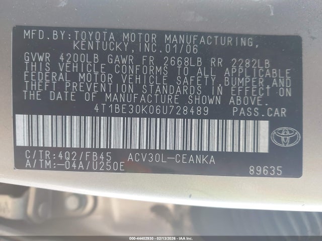 2006 TOYOTA CAMRY 4T1BE30K06U728489 Photo 8