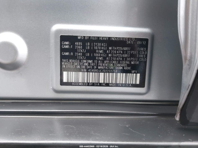 Aukcja sprzedaży 2013 Subaru Outback 3.6r Limited, vin: 4S4BRDJC7D2232759, numer aukcji: 44402969