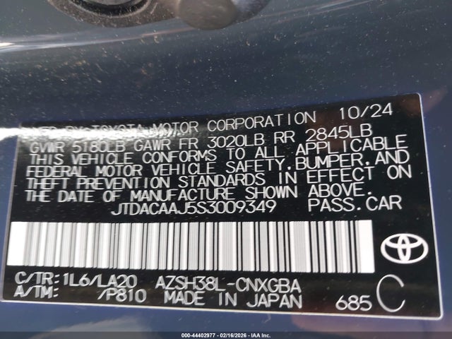 44402977 :رقم المزاد ، JTDACAAJ5S3009349 vin ، 2025 Toyota Crown Signia Limited مزاد بيع