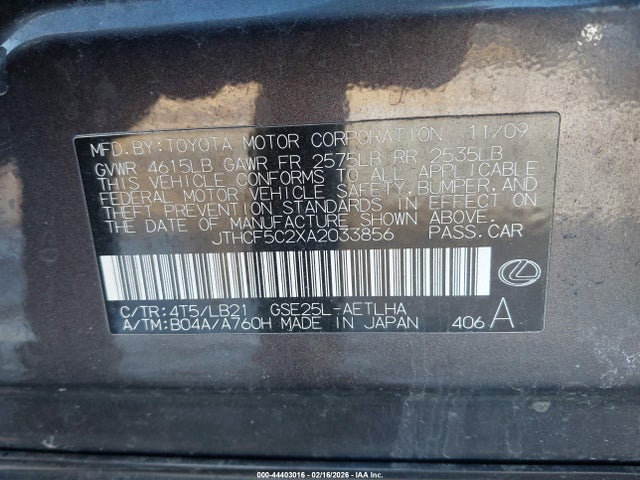 2010 LEXUS IS 250 JTHCF5C2XA2033856 Photo 8