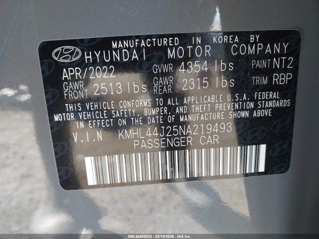KMHL44J25NA219493 Hyundai Sonata Sel Plus