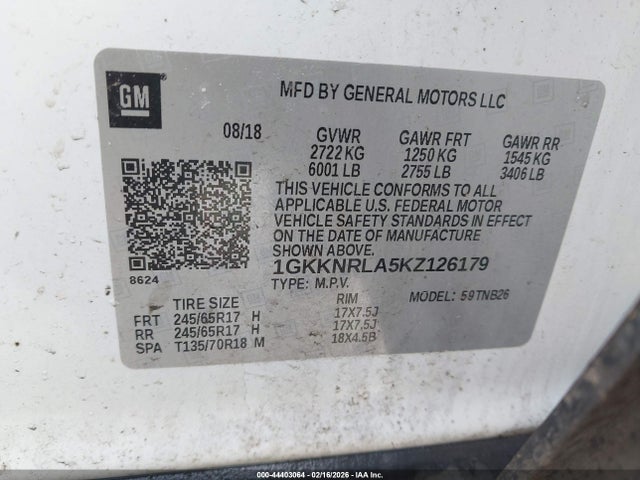Aukcja sprzedaży 2019 Gmc Acadia Sle-1, vin: 1GKKNRLA5KZ126179, numer aukcji: 44403064