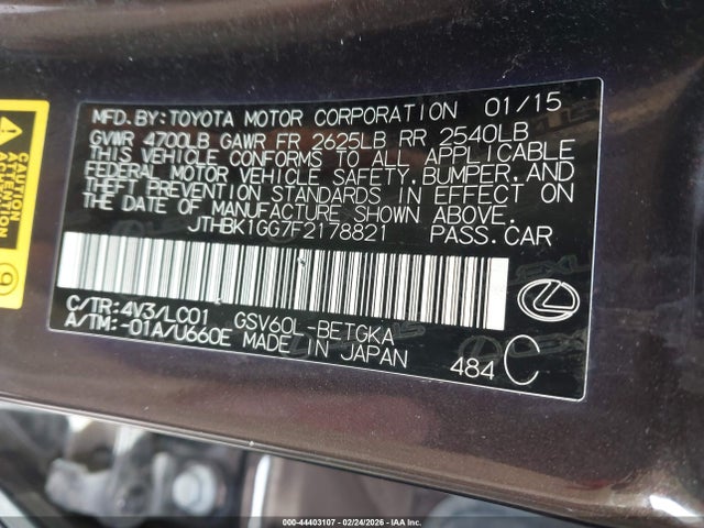 Aukcja sprzedaży 2015 Lexus Es 350, vin: JTHBK1GG7F2178821, numer aukcji: 44403107