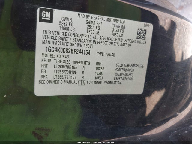 Продажа на аукционе авто 2011 Chevrolet Silverado 3500hd Lt, vin: 1GC4K0C82BF244164, номер лота: 44403131