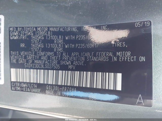 Toyota SIENNA XLE 2020 5TDYZ3DC9LS027505 Image 9