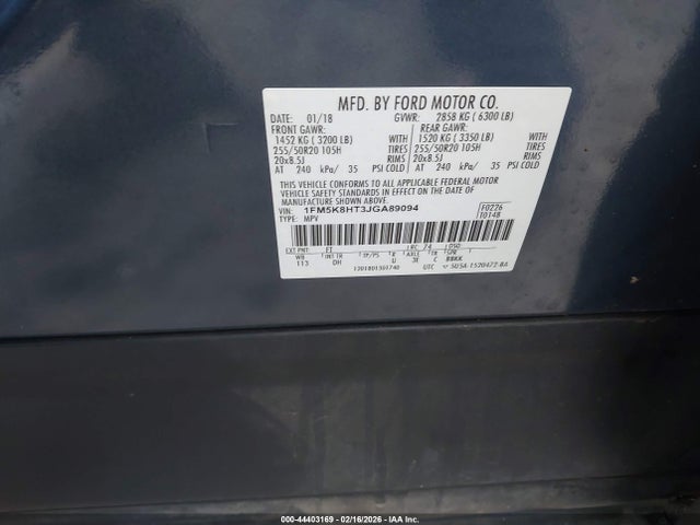 2018 FORD EXPLORER 1FM5K8HT3JGA89094 Photo 8